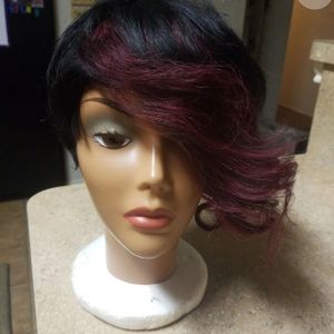 Burgundy and black bump wig